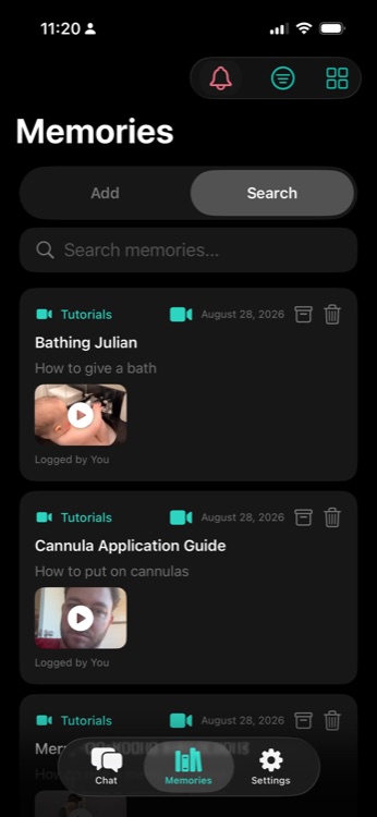 Saved how-to video tutorials for bathing and care routines